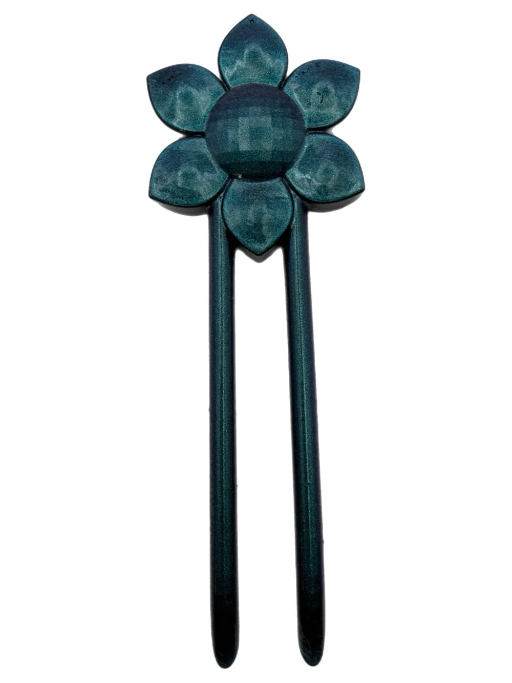Vintage‑Style Teal Floral Hair Stick –‎ Double‑Prong Decorative Hairpin